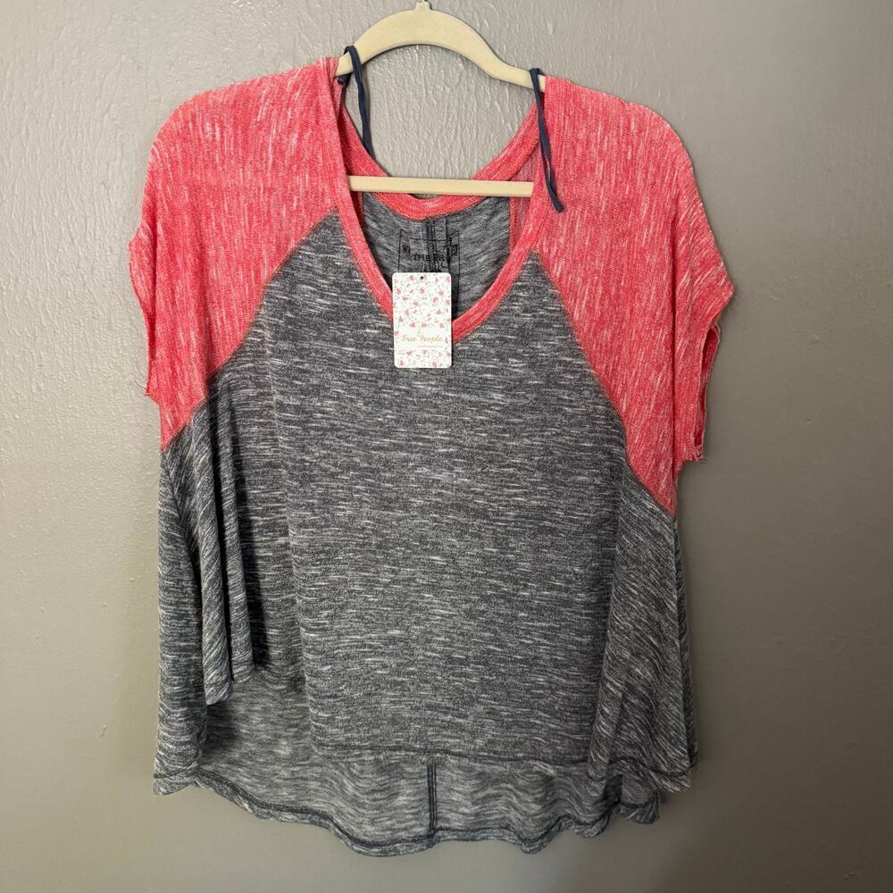 NWT WE THE FREE Red and Grey Oversized Heather T-Shirt Short Sleeve Size XS
